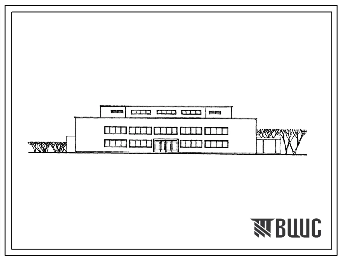 Типовой проект 274-20-12/71 Столовая на 530 мест, работающая на сырье (стены из кирпича). Для строительства в 1В климатическом подрайоне, во 2 и 3 климатических районах.