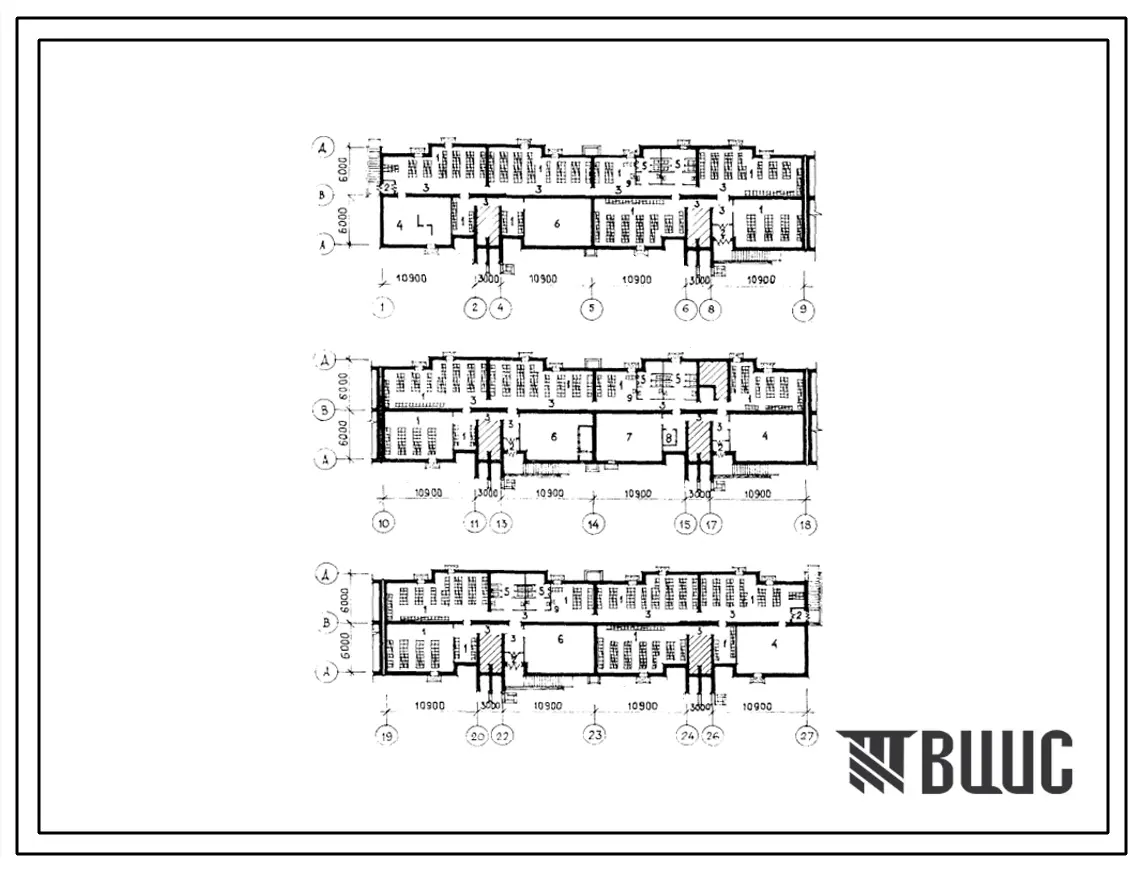 Типовой проект П-3-1588(114-89-79/1) Хозяйственные помещения в подвале 5-этажного 6-секционного жилого дома на 119 квартир, (убежище на 1588 человек, размеры убежища 72,7м на 12м, режимы вентиляции 1,2).