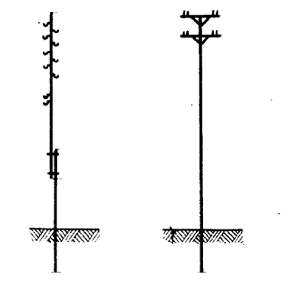 Фасады Серия 3.407-85 Унифицированные деревянные опоры воздушных линий электропередачи напряжением 0,4; 6-10 и 20 кВ. Альбом 5 Деревянные опоры ВЛ 6-10 и 20 кВ для переходов через инженерные сооружения
