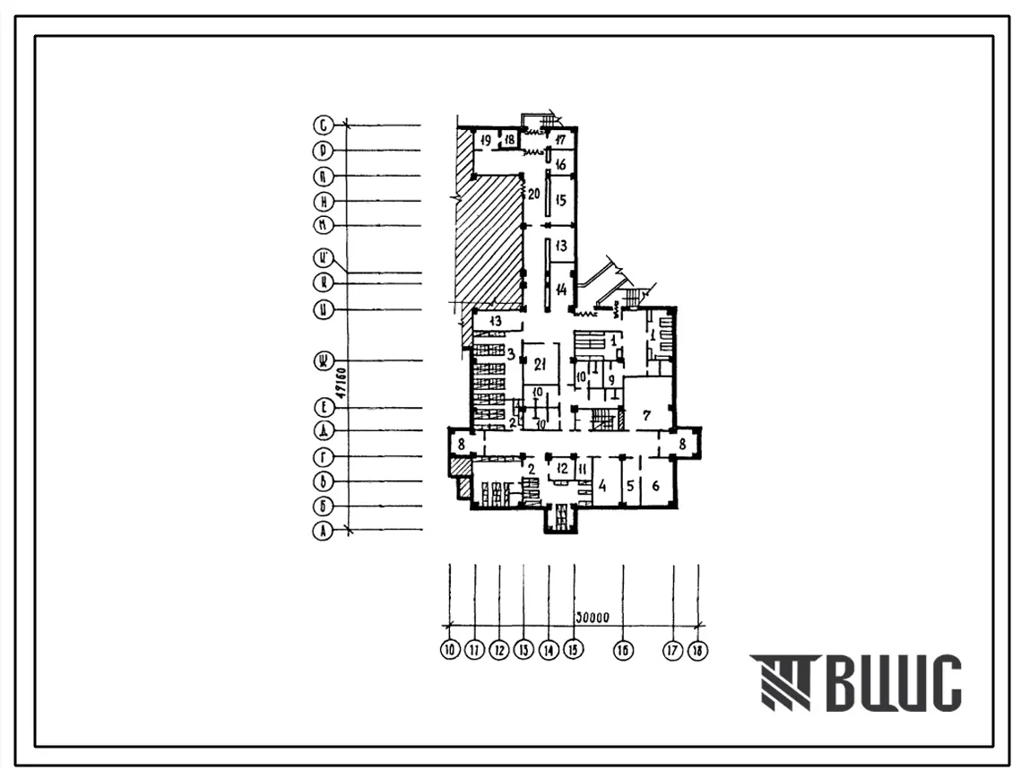 Типовой проект П-2(П-1)-208(252-07-21.88) Вспомогательные помещения хирургического корпуса на 120 коек для расширения существующих больниц в конструкциях серии 1.020-1(83), (убежище на 208 человек, размеры убежища 49,16м на 30м, режимы вентиляции 1,2).