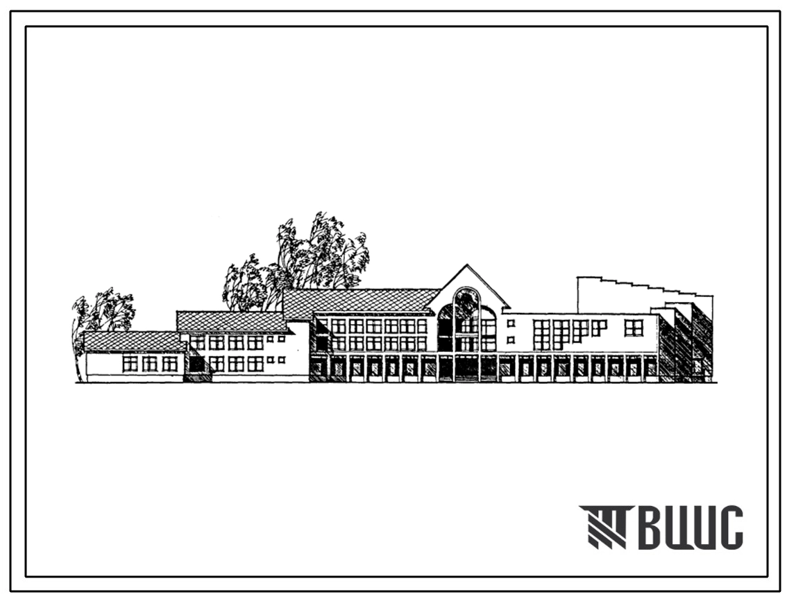 Типовой проект 224-01-630.88 Школа на 11 классов (422 учащихся) с выделенным блоком клубно-спортивных помещений. Здание одно-, двух-, трехэтажное. Стены из кирпича.