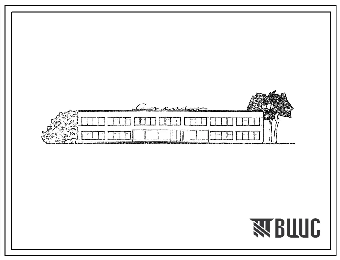 Типовой проект 281-1-8 Унифицированное здание бытового обслуживания. Смешанное ателье пошива и ремонта одежды на 122 рабочих места. Здание двухэтажное, стены из навесных керамзитобетонных панелей.