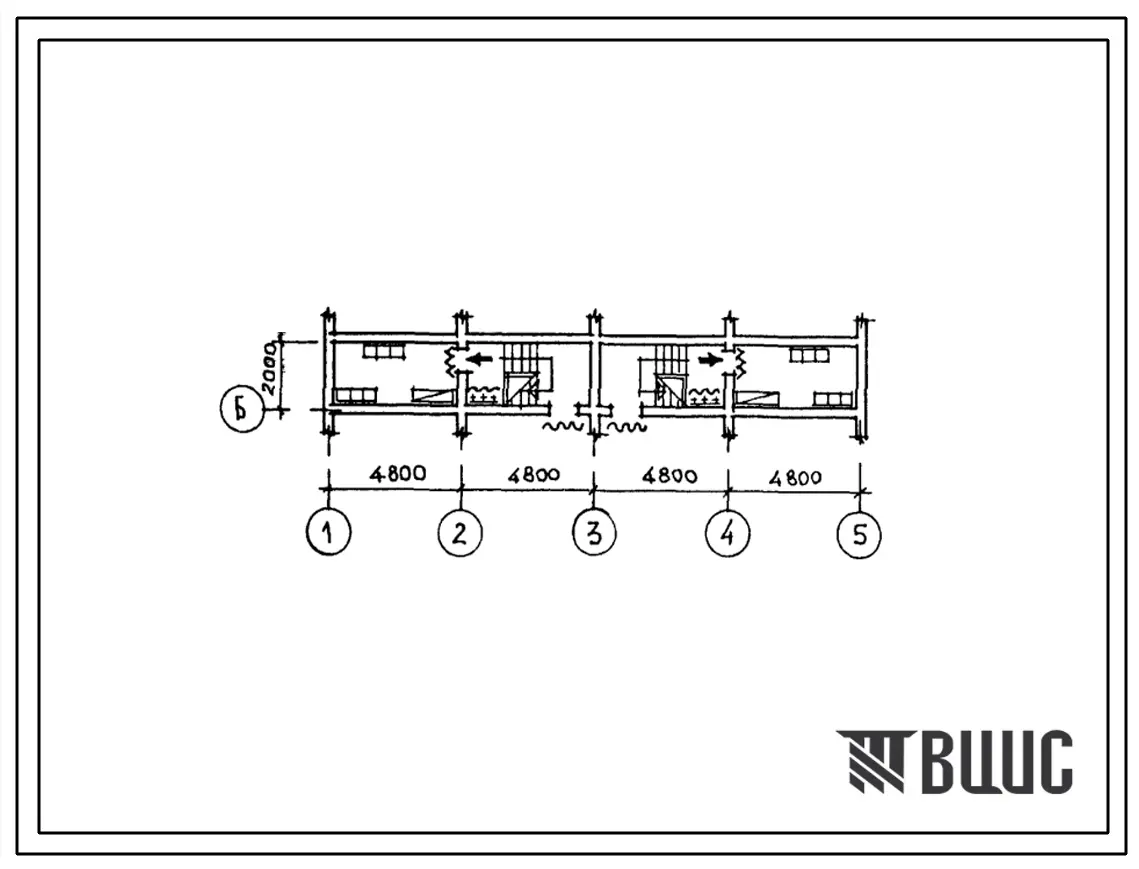 Типовой проект П-4-14(144-42-169с.13.87) Подсобные помещения в подвале 2 этажного 2 квартирного блокированного жилого дома с 3 комнатными квартирами, (убежище на 14 человек, размеры убежища 19,2м на 2м, режимы вентиляции 1).