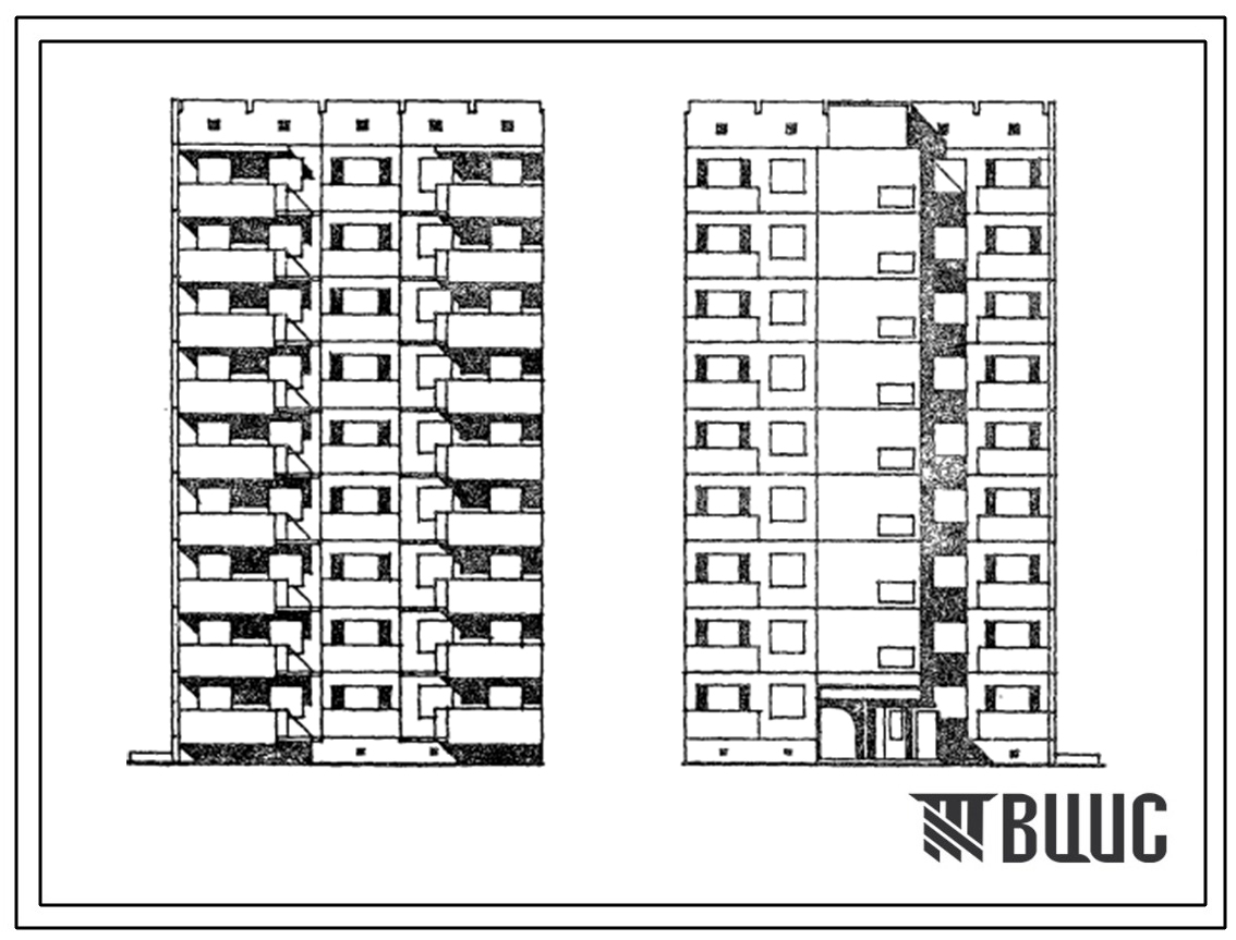Типовой проект 173-014с.84 Блок-секция 9-этажная 27-квартирная торцевая левая 1А-1Б-4А. Для строительства в 4Б климатическом подрайоне Азербайджанской ССР сейсмичностью 7 баллов.