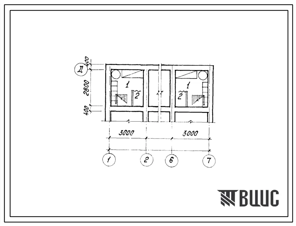 Типовой проект П-4-12(141-26-99.86) Помещения подвалов двухэтажного двухквартирного жилого дома с пятикомнатными квартирами в двух уровнях, (убежище на 12 человек, режимы вентиляции 1).