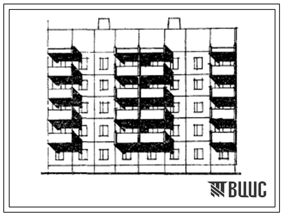 Типовой проект 105-074с Блок-секция 5-этажная 25-квартирная 3Б.2Б - 2Б.1Б.1Б торцовая правая. Вариант с 3х-слойными стеновыми панелями и выносными балконами