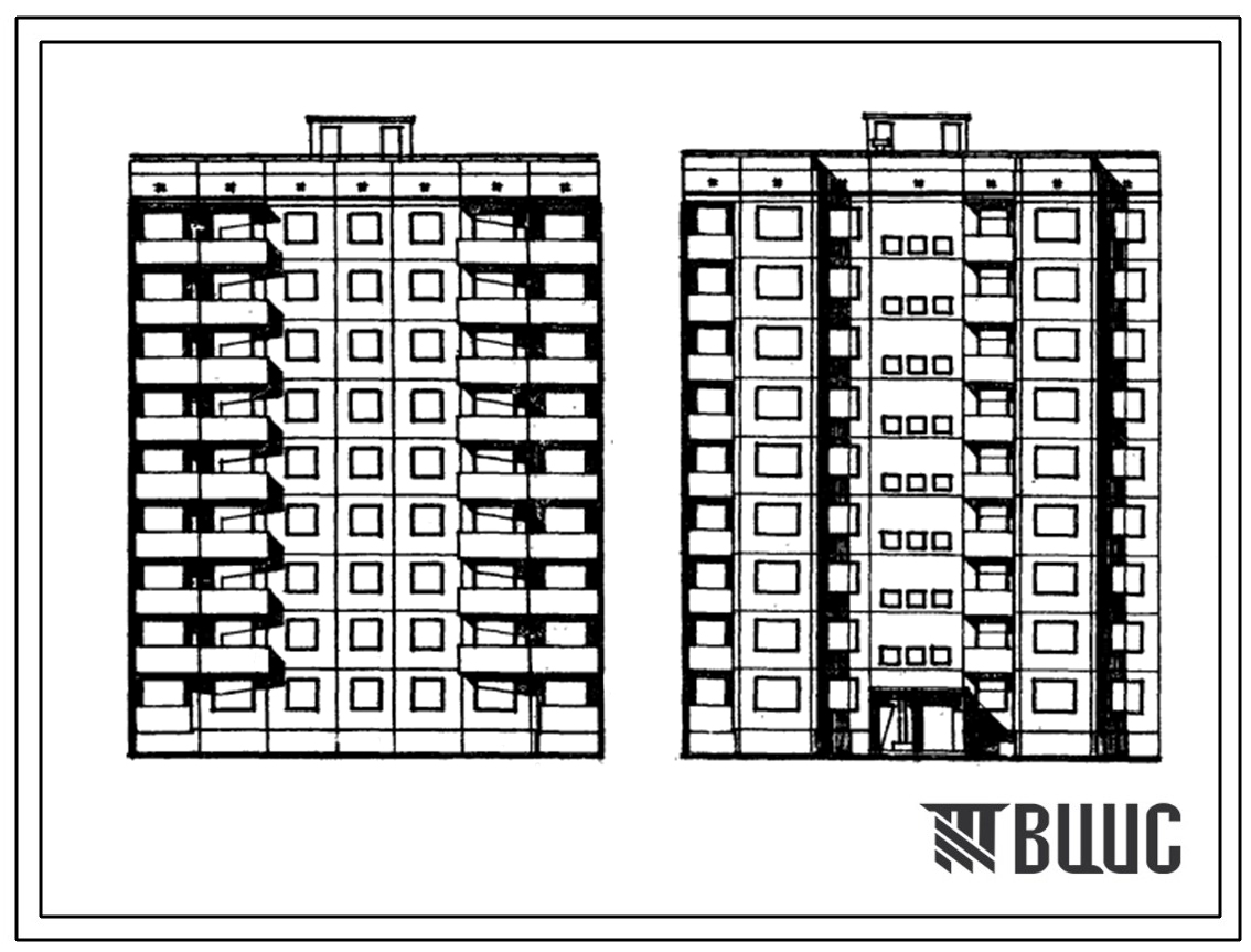 Типовой проект 94-017/1 Девятиэтажная крупнопанельная рядовая и торцовая блок-секция на 36 квартир, левая (РТ.1Б-2Б-3А-3Б)