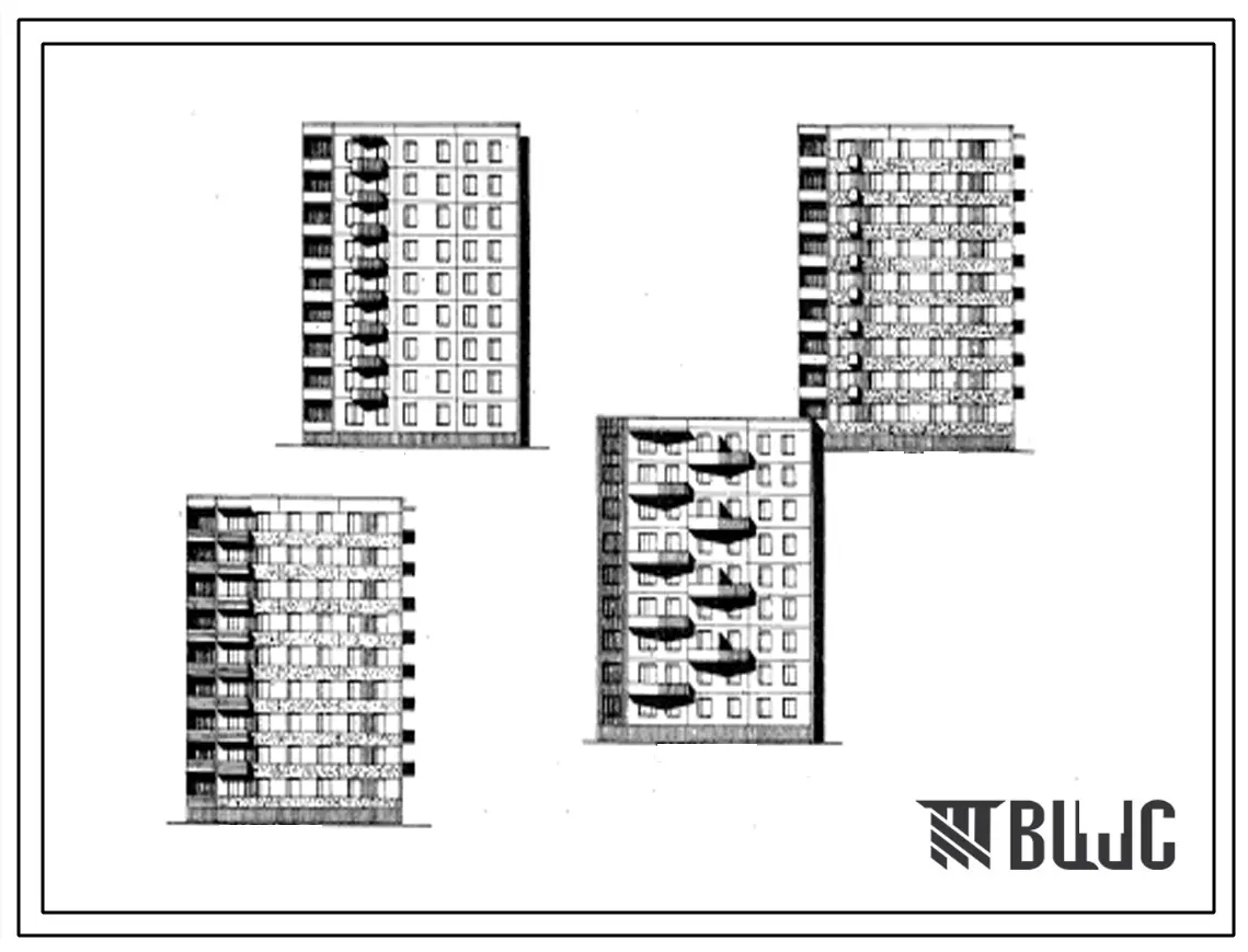 Типовой проект 75-09 Девятиэтажная блок-секция торцевая правая на 27 квартир (двухкомнатных 2Б-9, трехкомнатных 3Б-9, пятикомнатных 5Б-9). Для строительства в 1В, 2Б, 2В, 2Г, 3А и 3В климатических подрайонах.