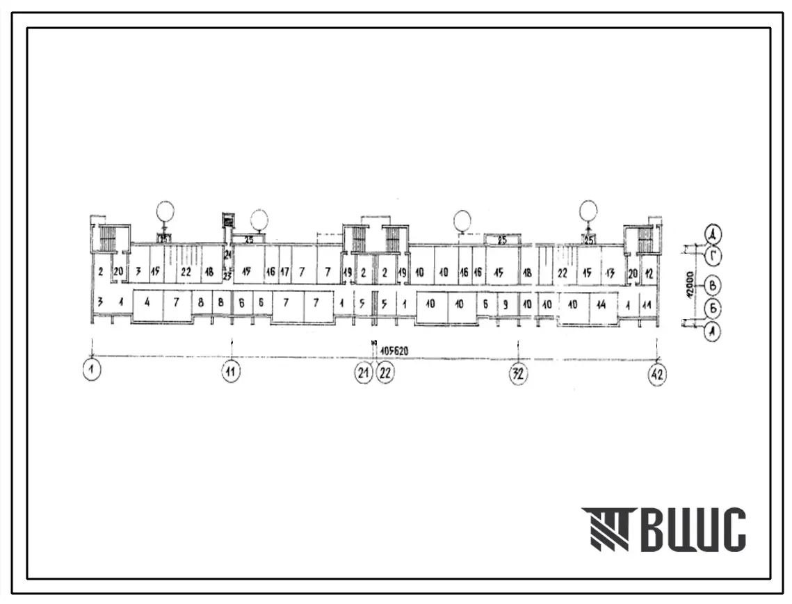 Типовой проект А-IV-1300-79/188 Помещения общественного назначения в подвале 9 этажного 4-х секционного жилого дома скомпонованного из блок-секций 84-05/1, (убежище на 1300 человек, размеры убежища 105,62м на 12м, режимы вентиляции 1,2).