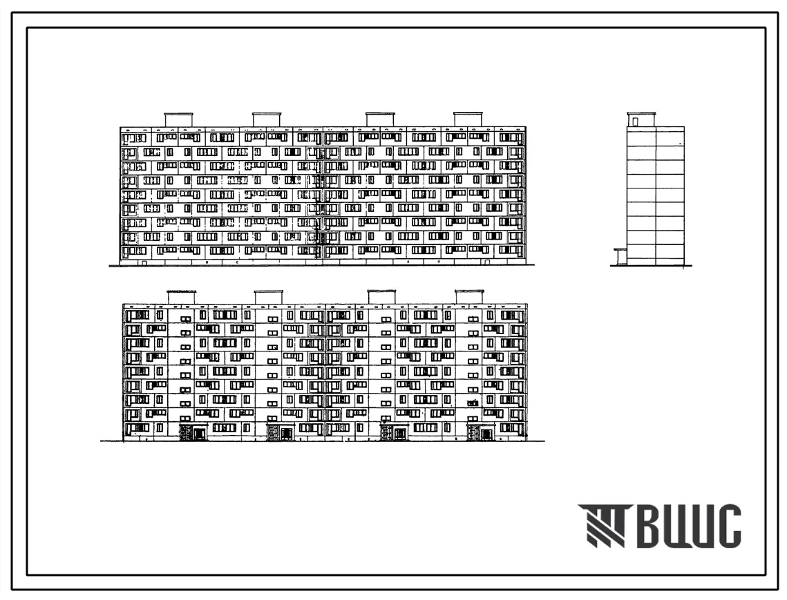 Типовой проект 1605АМ-04/9М Четырехсекционный дом на 142 квартиры (однокомнатных 36, двухкомнатных 68, трехкомнатных 38) меридиональной ориентации для строительства в г. Москве