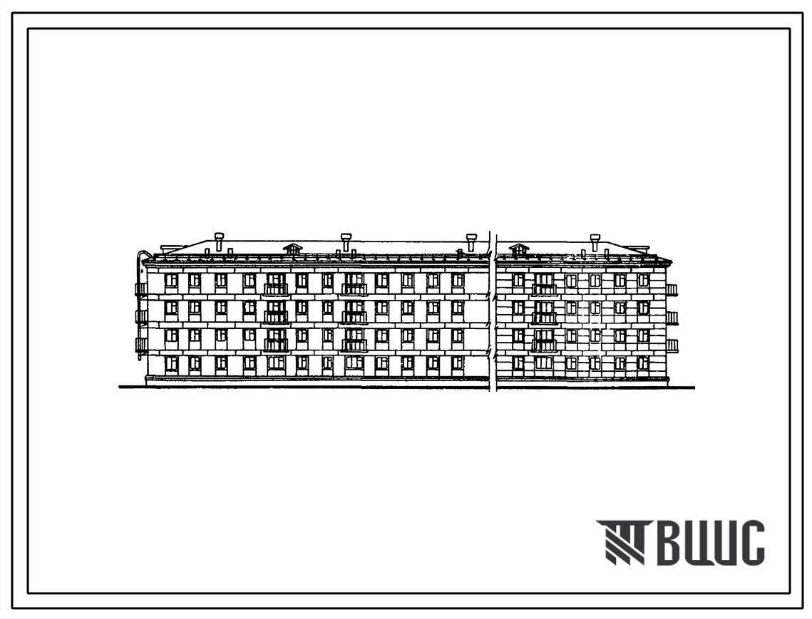 Типовой проект 1-307с-5 Четырехэтажный четырехсекционный дом на 64 квартиры, с ваннами, с подвалом и без подвала