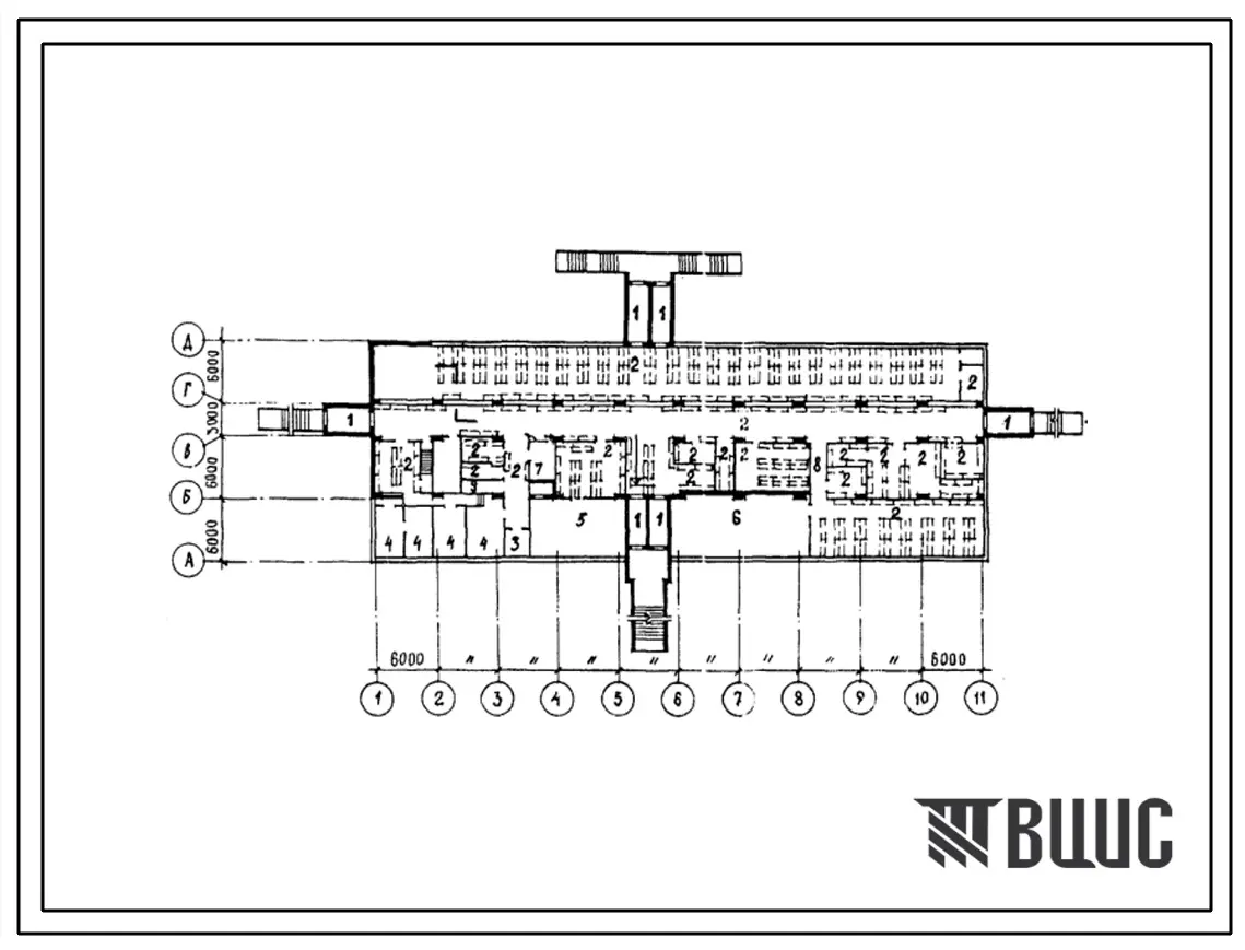 Типовой проект А-3,4-1600(292-6-13) Помещения подвального этажа в доме связи тип 3, (убежище на 1600 человек, размеры убежища 60м на 21м, режимы вентиляции 1,2).