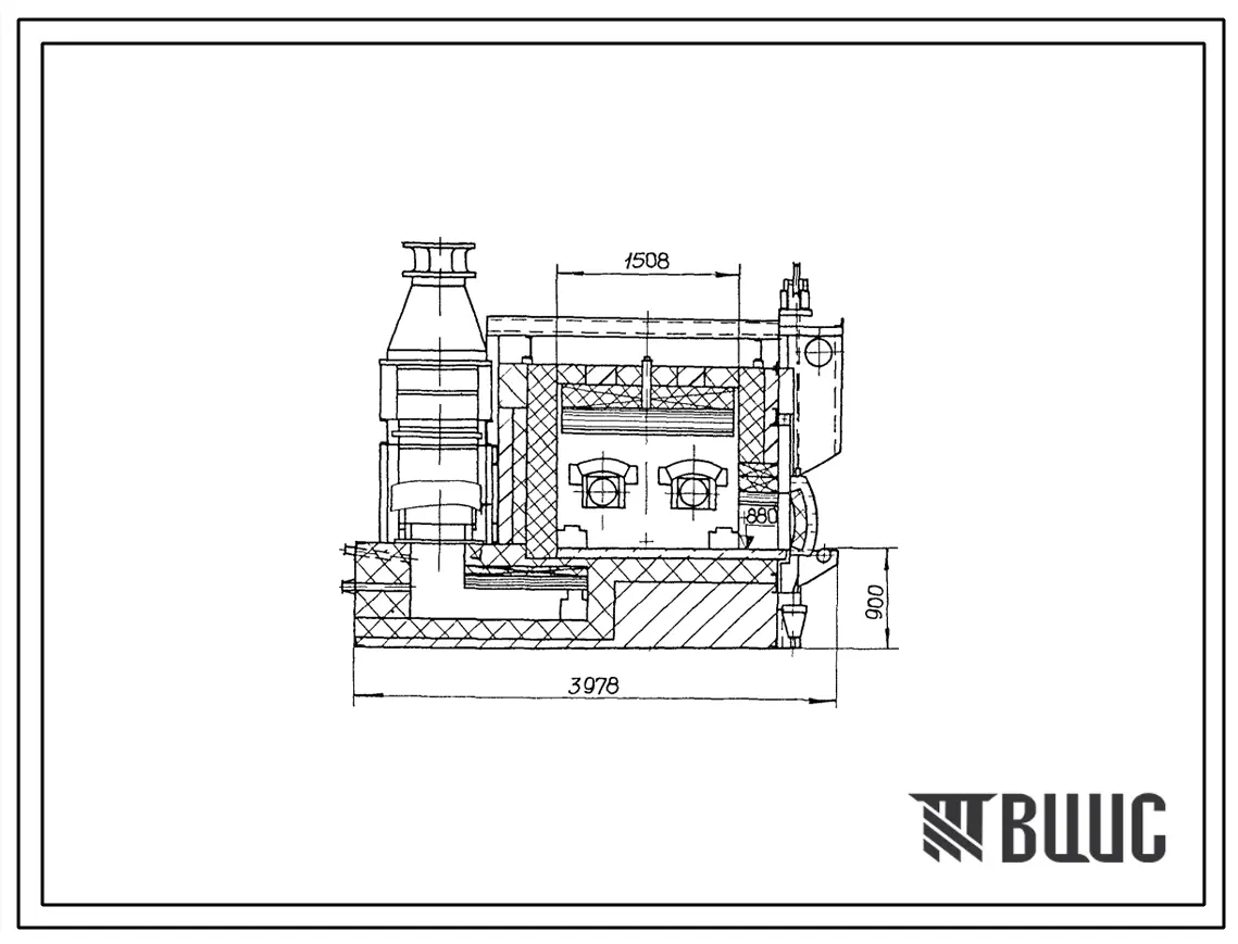 Типовой проект 406-9-266.83 Печь нагревательная двухкамерная, размеры пода 2(1,16х1,5)м, на газе и мазуте с отводом дыма вверх.