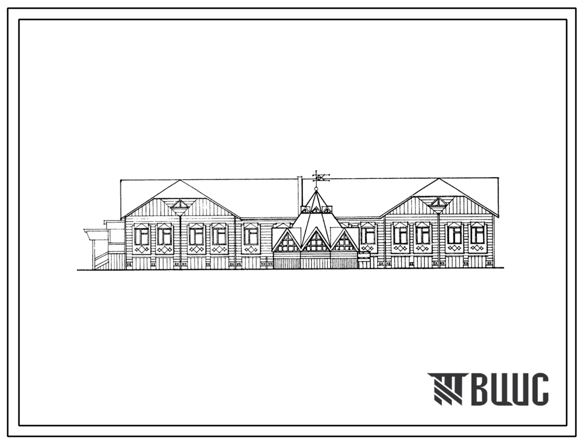 Типовой проект 216-1-403м.13.87 Детские ясли – сад на 25 мест с начальной школой на 40 учащихся. Для Республики Саха (Якутия). Грунты вечномерзлые. Здание одноэтажное. Стены брусчатые.