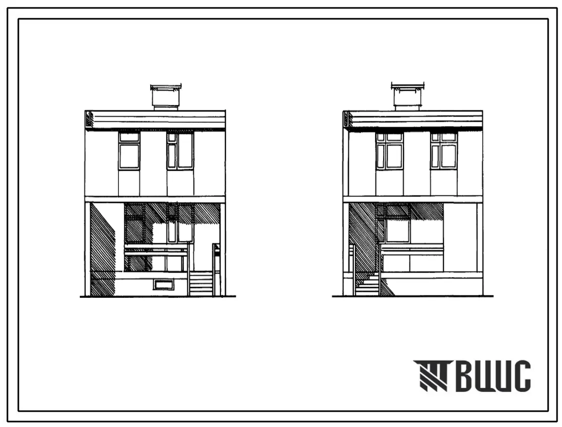Типовой проект 126-055.84 Двухэтажная блок-квартира рядовая с торцевыми окончаниями пятикомнатная типа 5Б. Для строительства в сельской местности