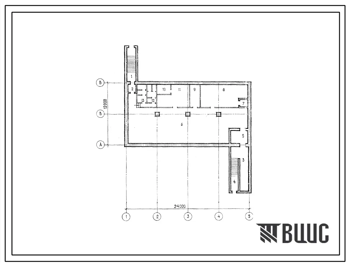 Типовой проект А-2-300-76/148 Отдельно стоящий отапливаемый склад площадью 110 м2, (убежище на 300 человек, размеры убежища 24м на 12м, режимы вентиляции 1,2).