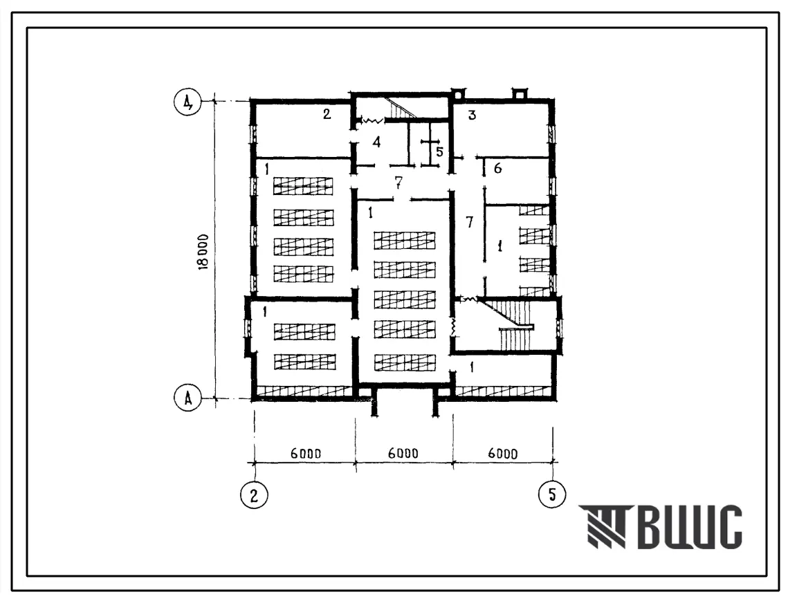 Типовой проект П-2-280(264-21-40с.84) Хозяйственно-бытовые помещения в подвале административного здания на 40 рабочих мест, (убежище на 280 человек, размеры убежища 18м на 18м, режимы вентиляции 1,2).