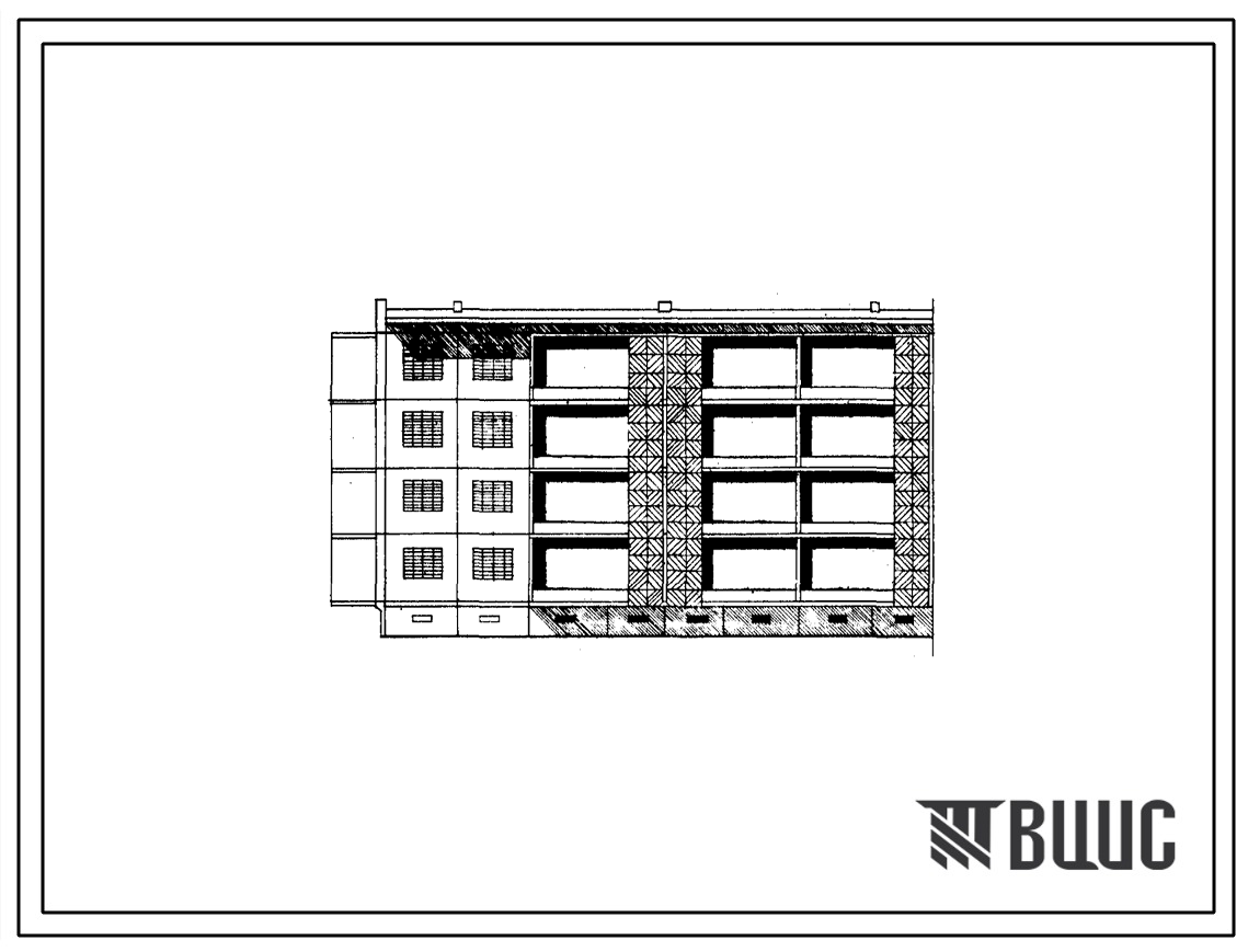 Типовой проект IVз-500УС-06/1 Четырехэтажная 20-квартирная торцовая блок-секция (однокомнатных 1Б — 8, двухкомнатных 2Б — 8, трехкомнатных 3Б — 4). Для строительства в IVА климатическом подрайоне Туркменской ССР сейсмичностью 7 баллов.