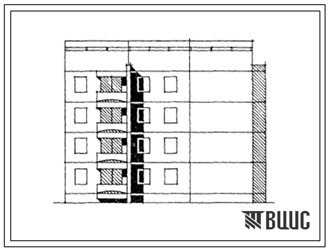 Типовой проект 129-059с.13.87 Блок-секция 4-этажная 12-квартирная лучевая правая 1Б-2Б-3Б (для Армянской ССР)