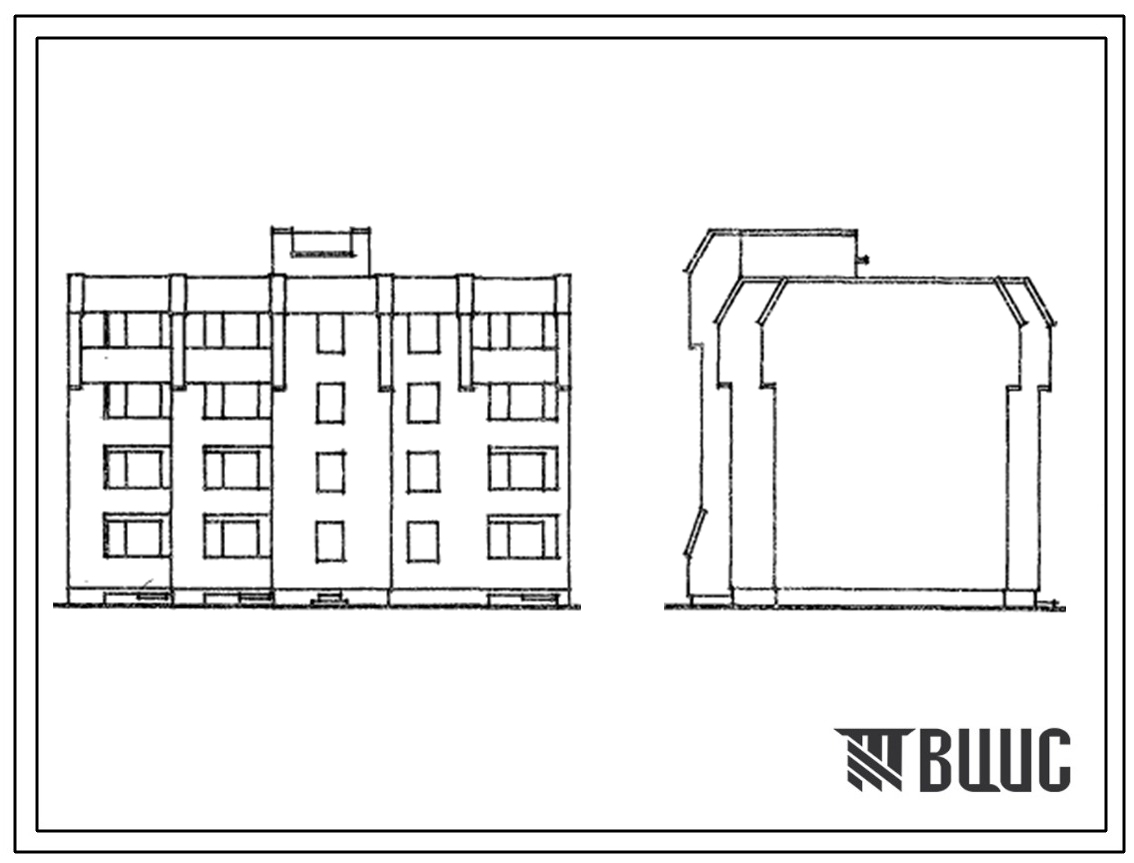 Типовой проект 1-318-0105.84 Блок-секция 4-этажная 12-квартирная рядовая, с торцевыми окончаниями 1Б-2Б-3Б. Для строительства во 2В климатическом подрайоне Литовской ССР (для застройки малых городов).
