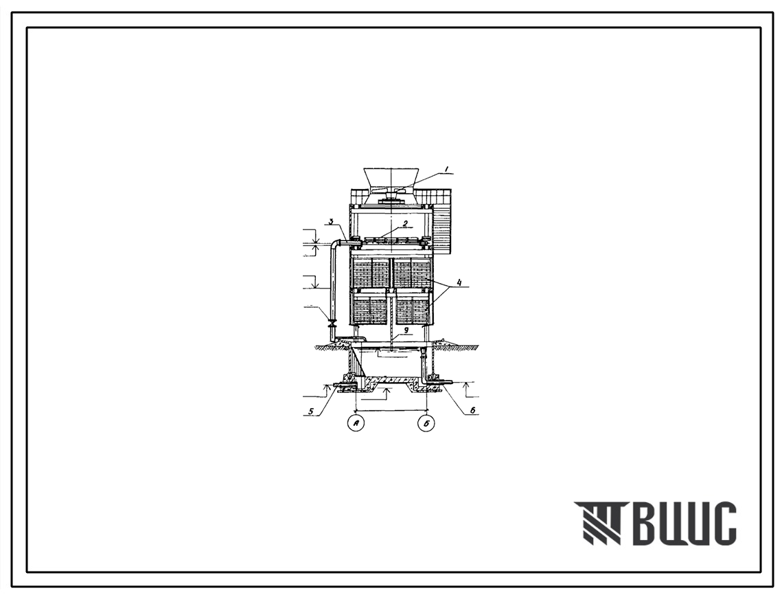 Типовой проект 901-6-84.86 Градирня пятисекционная с вентиляторами 3вг25 пленочная с секциями площадью 16 м2 с каркасом из железобетонных элементов