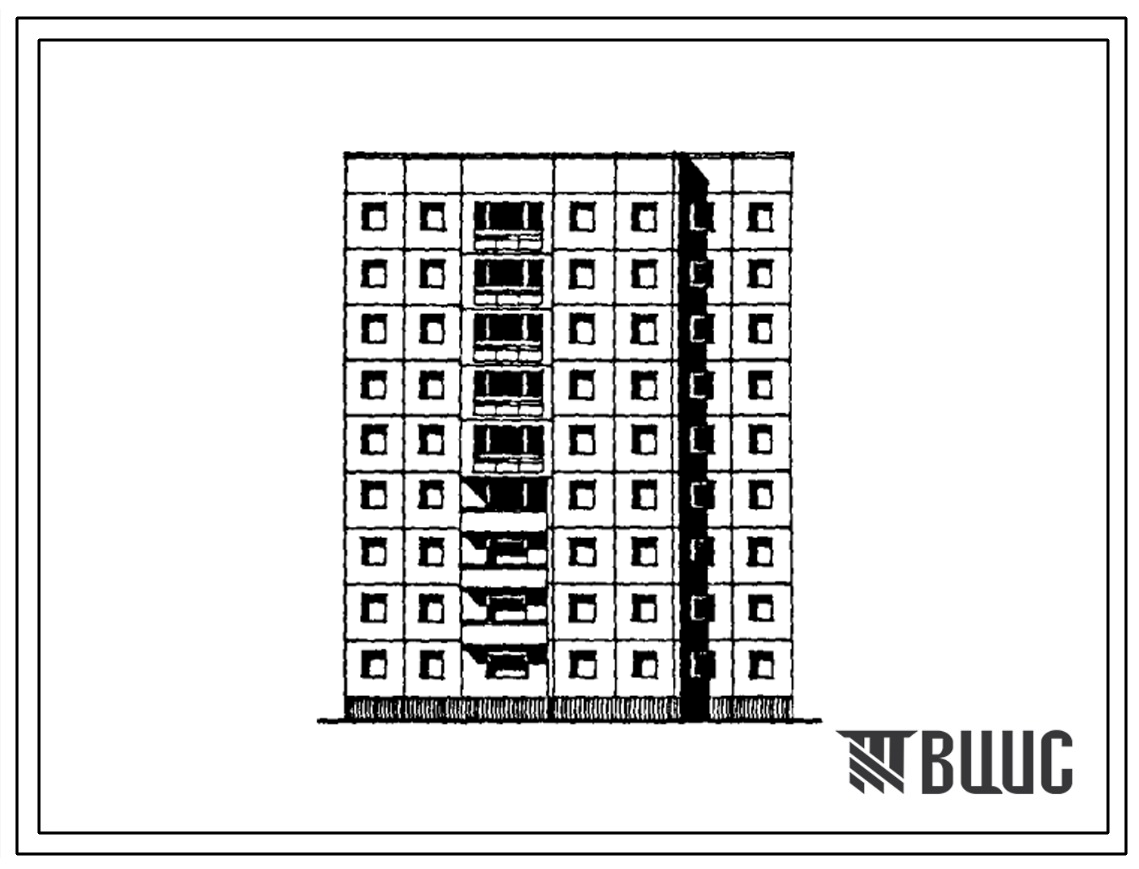 Типовой проект 97-0219.86 Девятиэтажная блок-секция рядовая правая на 27 квартир