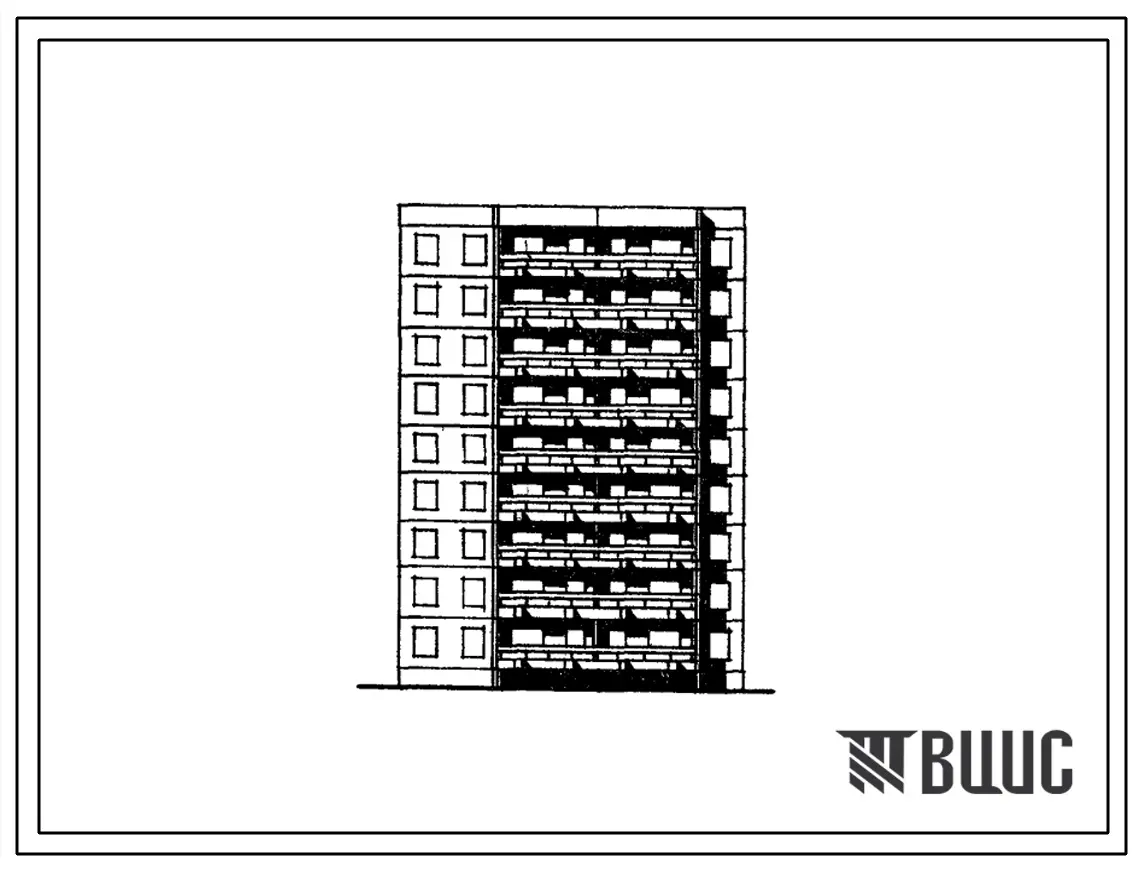 Типовой проект 141-04/1 Девятиэтажная блок-секция рядовая с торцовыми окончаниями на 36 квартир (однокомнатных 1Б-9; двухкомнатных 2Б-18; трехкомнатных 3А-9).