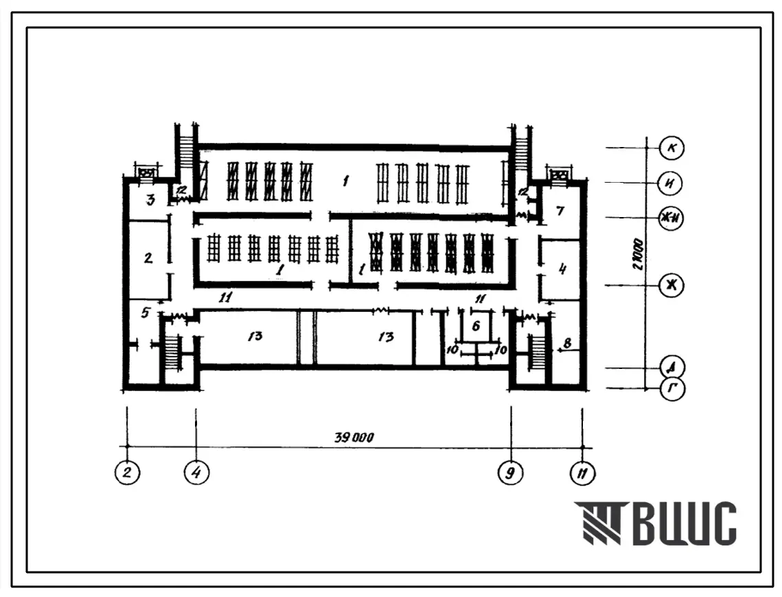 Типовой проект П-4-145(221-1-417.84) Помещения общественного назначения подвала школы на 9 классов (345-360 учащихся) в конструкциях серии 1.090.1-1, (убежище на 145 человек, размеры убежища 39м на 27м, режимы вентиляции 1,2).