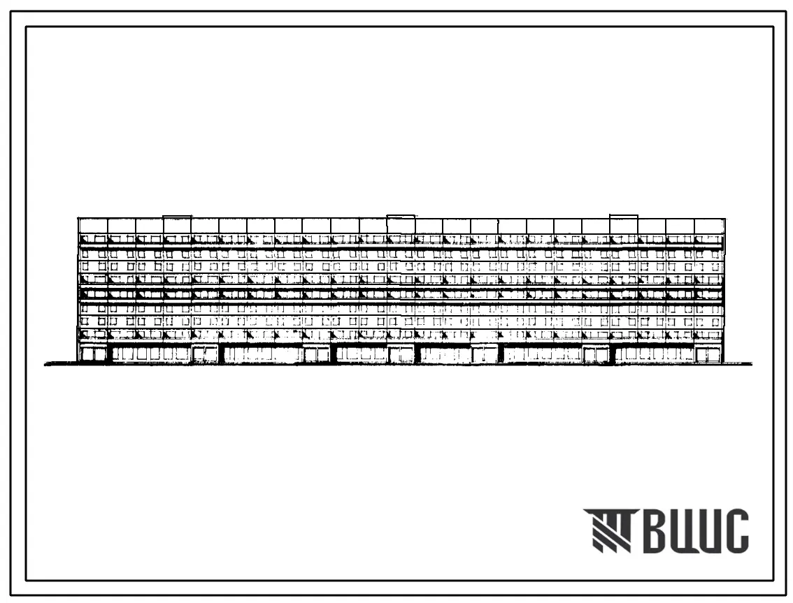 Типовой проект 111-84-33/1 Девятиэтажный трехсекционный дом на 164 квартиры (трехкомнатных 3Б-156, пятикомнатных 5Б-8) со встроенными предприятиями бытового обслуживания для строительства в 1В климатическом подрайоне, 2 и 3 климатических районах