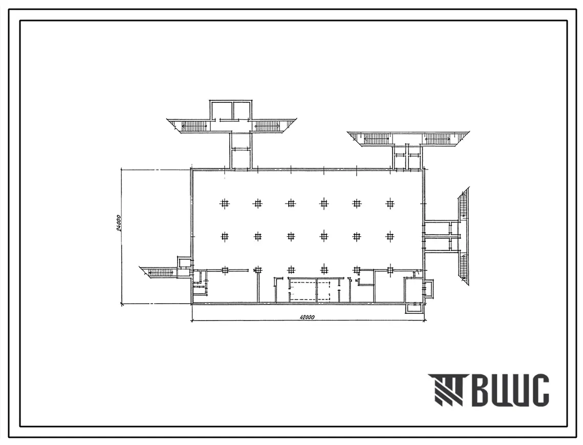 Типовой проект А-IV-1800-346.86 Склад материалов и оборудования отдельно стоящий заглубленный. Стены из железобетонных панелей по серии У-01-02/80 (убежище на 1800 человек, размеры убежища 42м на 24м, режимы вентиляции 1,2)