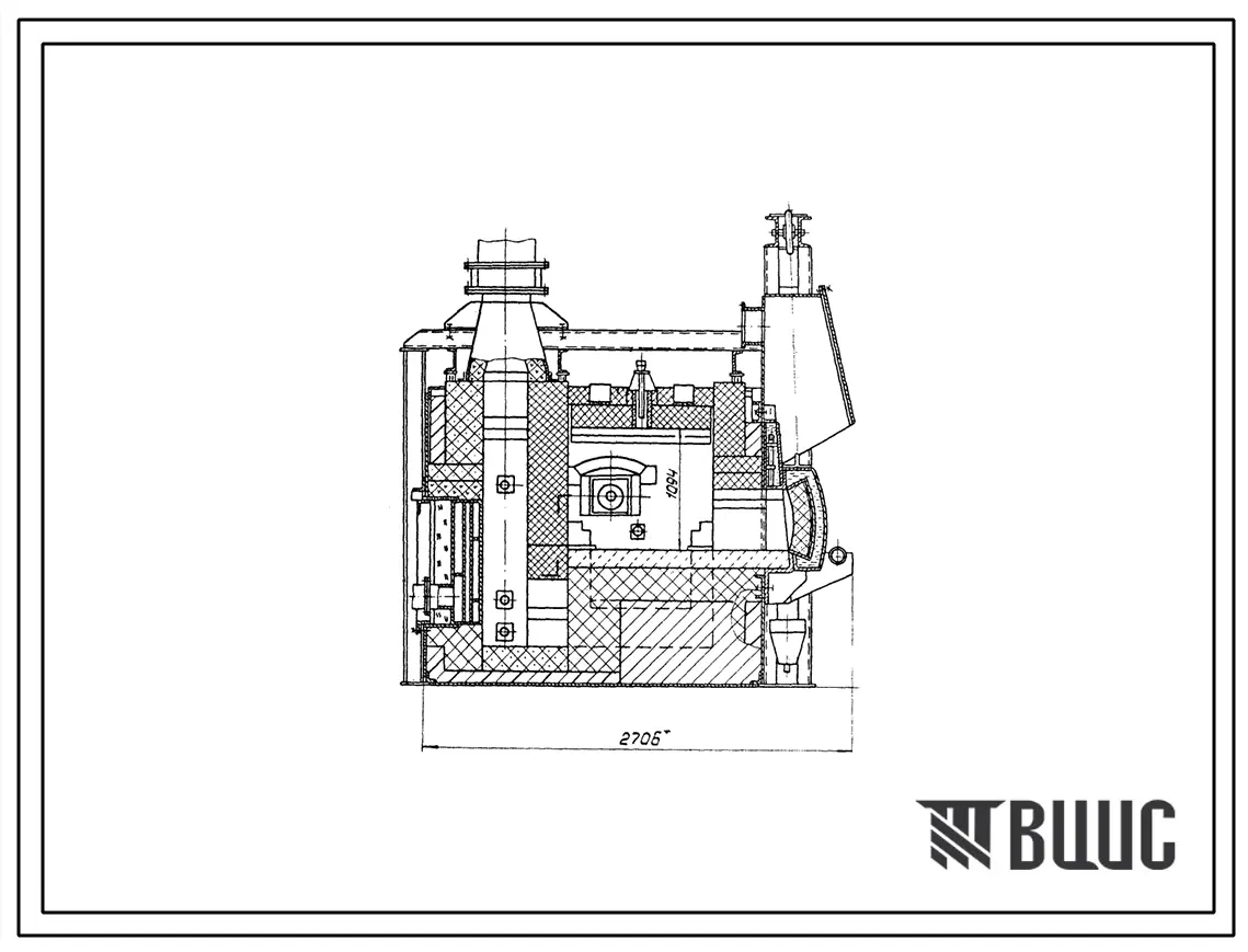 Типовой проект 406-9-321.86 Печь нагревательная камерная размерами пода 1,04 х 0,93 м на газе и мзуте с отводом дыма вверх
