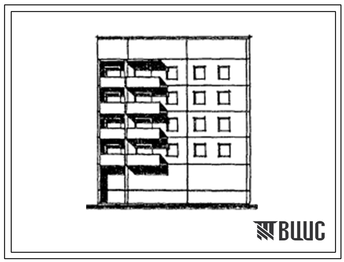 Типовой проект 135-0306м.13.87 Блок-секция 5-этажная 12-квартирная торцовая правая с рядовым окончанием 1Б-2Б-4А (для строительства в северных районах Тюменской области)