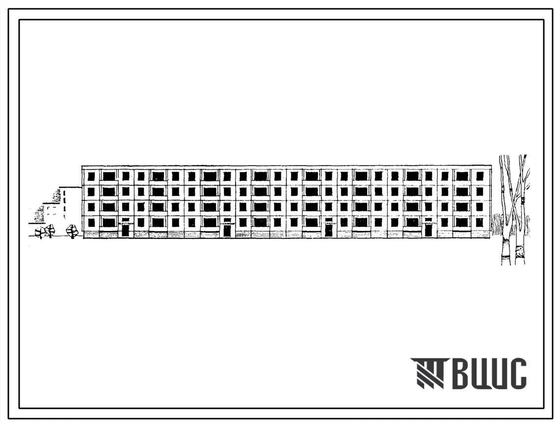 Типовой проект 1-464Усп-8/67 Четырехэтажный четырехсекционный крупнопанельный дом на 32 квартиры (четырехкомнатных 16, пятикомнатных 16).