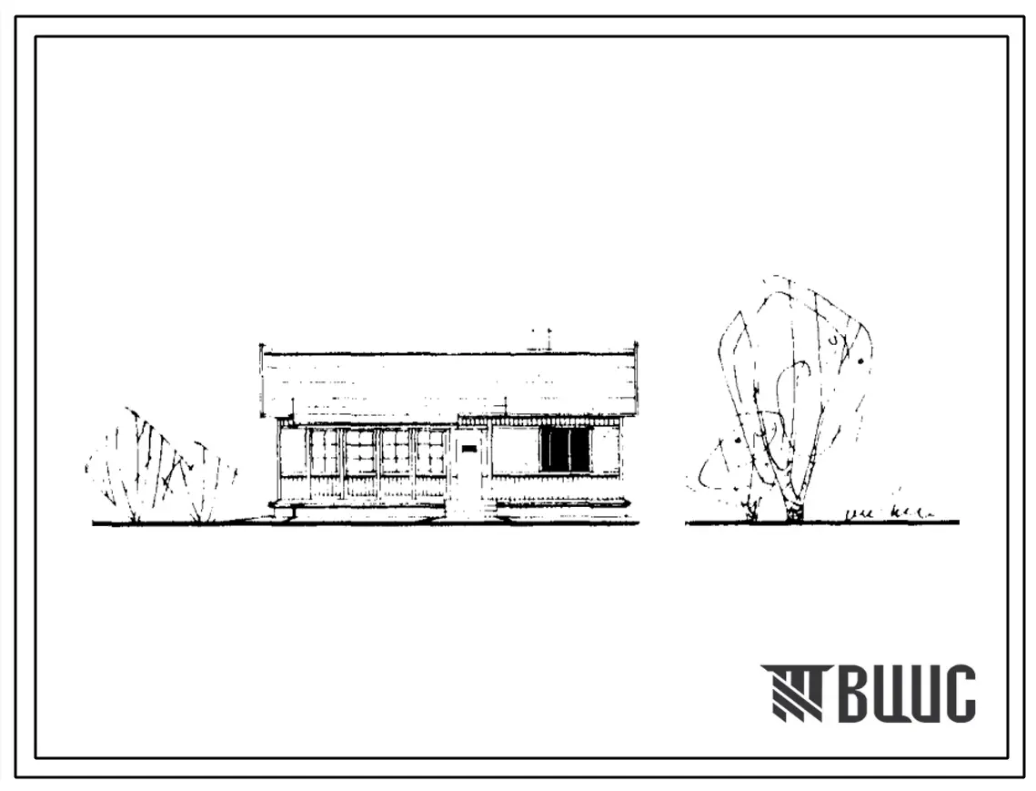 Типовой проект 1-50Б-22 Одноэтажный одноквартирный жилой дом с квартирой в 4 комнаты с полным благоустройством, стены брусчатые.