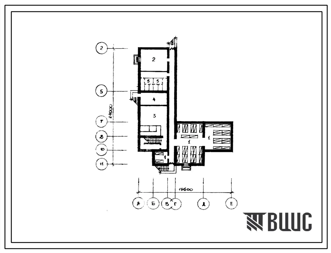Типовой проект П-4-210(265-12-219с) Культурно-бытовые помещения подвала сельского клуба со зрительным залом на 200 мест, (убежище на 210 человек, размеры убежища 24м на 19,6м, режимы вентиляции 1,2).