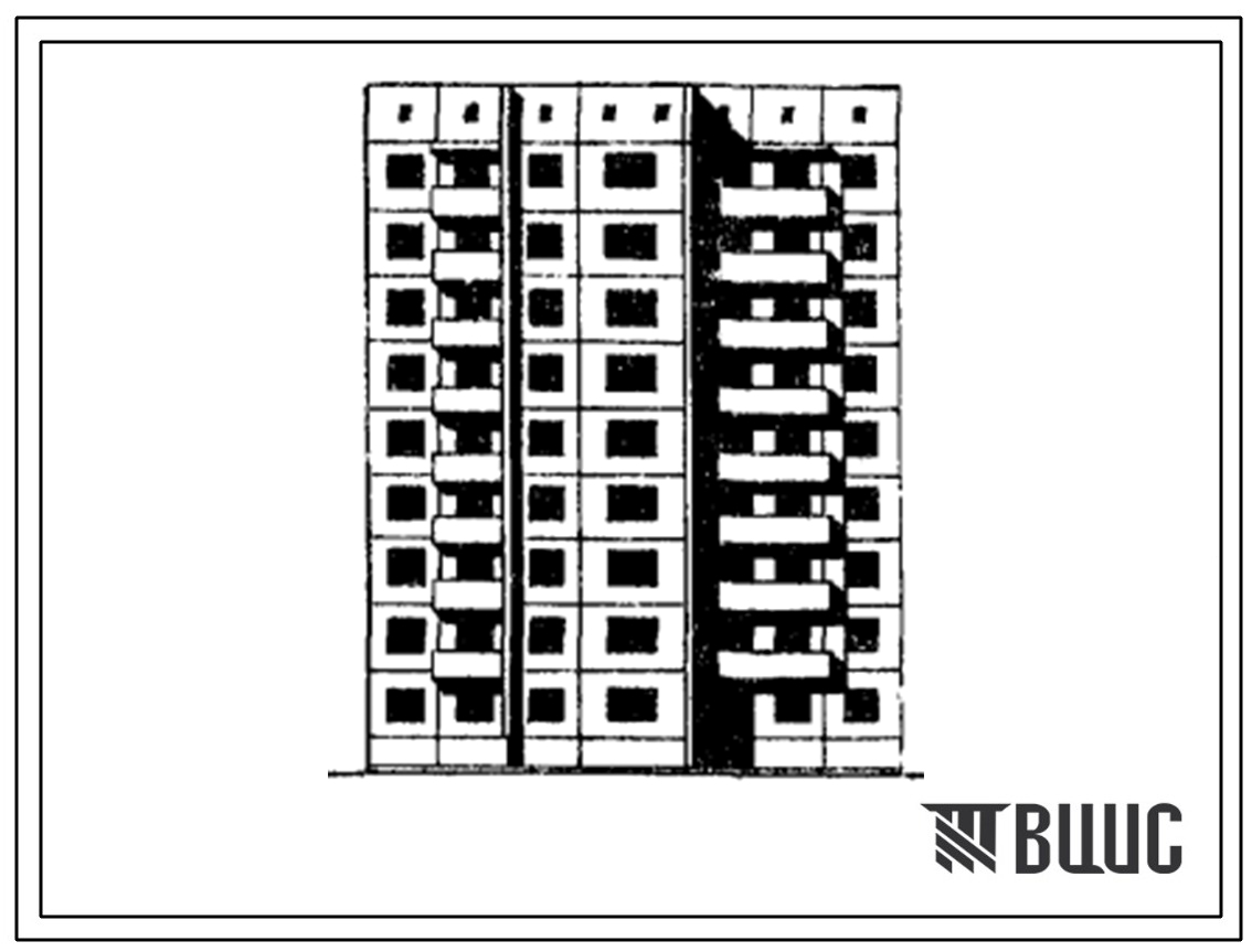 Типовой проект 97-064/1 Блок-секция 9-этажная рядовая левая с торцовыми окончаниями на 36 квартир (однокомнатных 1А-9, 1Б-9, двухкомнатных 2Б-9, четырёхкомнатных 4Б-9). Для строительства в 1В климатическом подрайоне г.Новокузнецка.