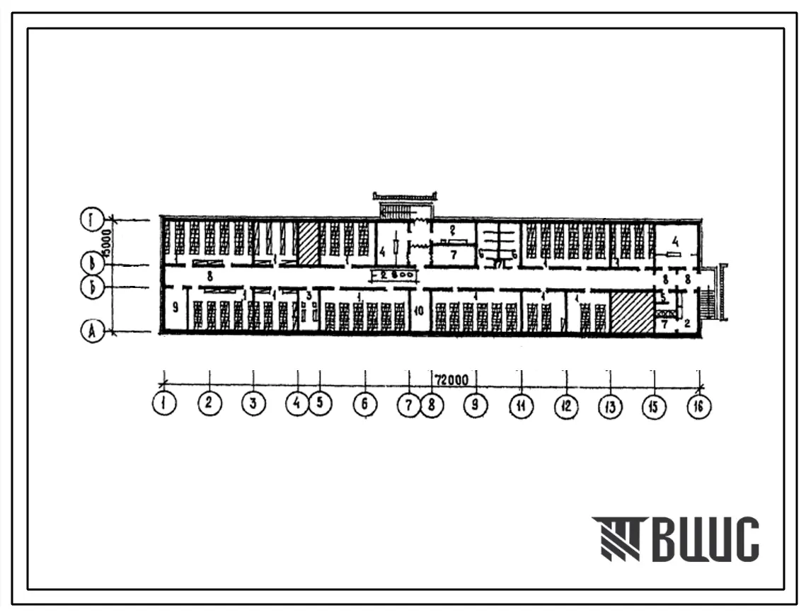 Типовой проект П-4-868(231-1-141с86) Хозяйственно_бытовые помещения подвала учебного корпуса профессионально-технического училища на 720 учащихся, (убежище на 868 человек, размеры убежища 72м на 15м, режимы вентиляции 1,2).