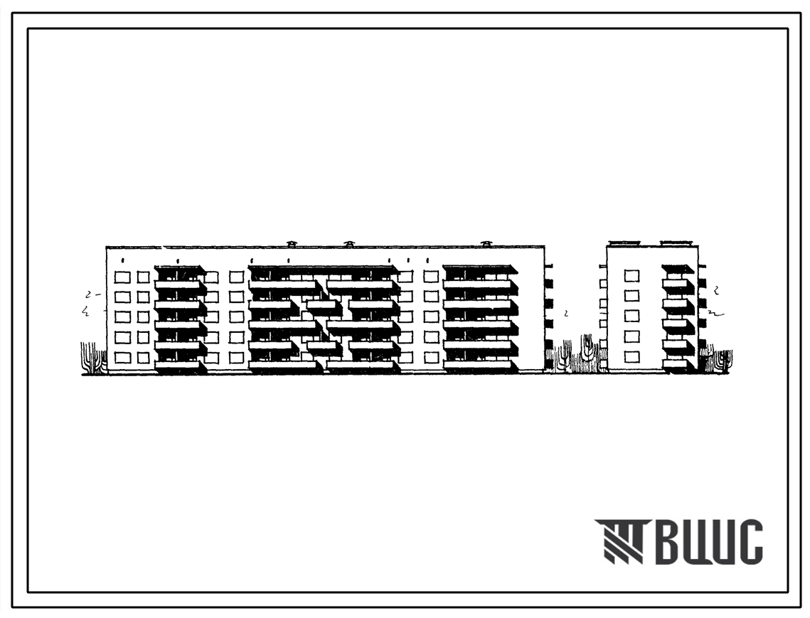 Типовой проект 114-67-2с/77 Пятиэтажный четырехсекционный дом на 45 квартир (однокомнатных 1Б-5, двухкомнатных 2Б-15, трехкомнатных 3Б-20, четырехкомнатных 4Б-5). Для строительства в 3 климатическом районе сейсмичностью 7 баллов