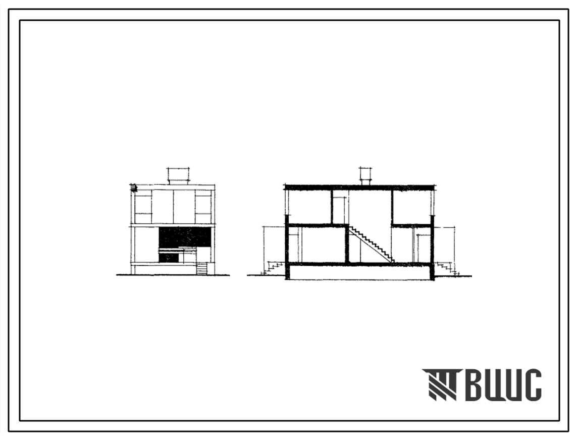 Типовой проект 143-126-12 Двухэтажный дом с пятикомнатной квартирой в двух уровнях с возможностью блокировки. Стены из крупных блоков ячеистого бетона. Для строительства во 2 и 3 строительно-климатических зонах.