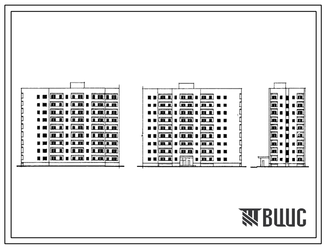 Типовой проект 124-08 9-этажная блок-секция торцевая левая на 72 квартиры 1Б.2Б.3Б (однокомнатных-10, двухкомнатных-35, трехкомнатных-27). Для строительства во 2В климатическом подрайоне.