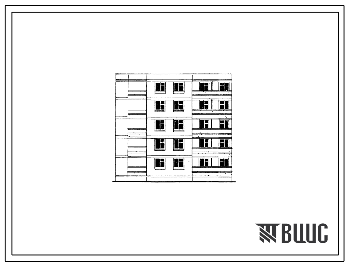 Типовой проект 102-035 Пятиэтажная торцевая левая блок-секция на 15 квартир (однокомнатных 1А-5, двухкомнатных 2Б-5, трехкомнатных 3Б-5). Для строительства в 3Б климатическом подрайоне Молдавской ССР