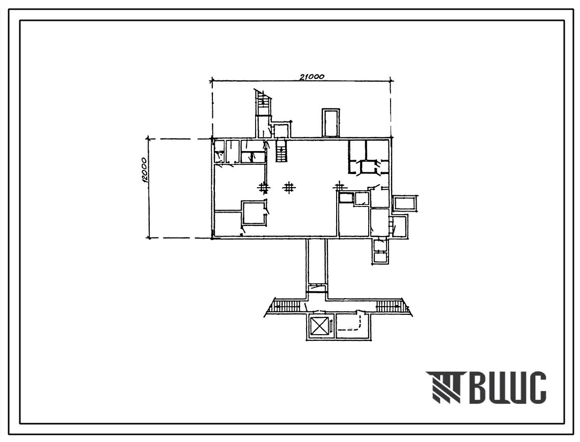 Типовой проект А-IV-300-498.91 Склад материалов и оборудования отдельно стоящий заглубленный. Стены монолитные железобетонные для водонасыщенных грунтов (убежище на 300 человек, размеры убежища 21м на 12м, режимы вентиляции 1,2,3)