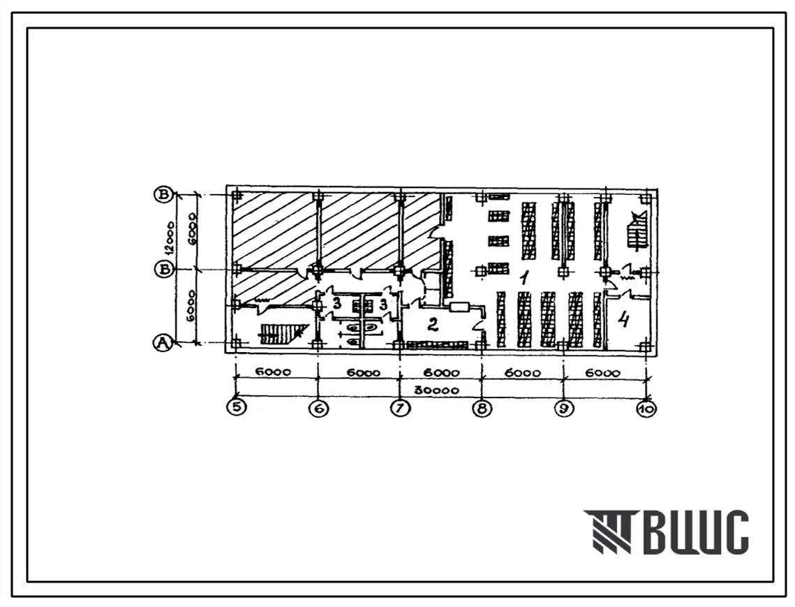 Типовой проект Б-1-230(416-1-117) Хозяйственно-бытовые помещения подвала административно-бытового корпуса производственной базы нгду на 1200 скважин,приспосабливаемые под ПРУ (убежище на 230 человек, размеры убежища 30м на 12м, режимы вентиляции 1,2,3).