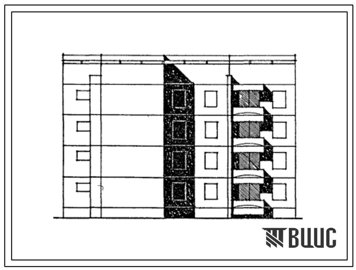 Типовой проект 129-040с.13.86 Блок-секция 4-этажная 12-квартирная лучевая обратная левая 1Б-2Б-3Б (для Армянской ССР)