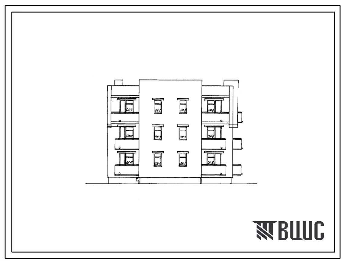 Типовой проект 89-0109.13.86 3 этажная торцово-угловая секция на 9 квартир (3 тус 1-1-3 правая)