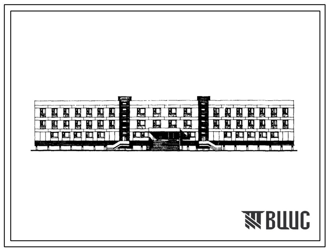 Типовой проект 223-3-123-25м Интернат при школе (спальный корпус) на 280 мест. Грунты вечномерзлые. Здание трехэтажное. Конструкции серии 123. Стены из керамзитобетонных блоков.