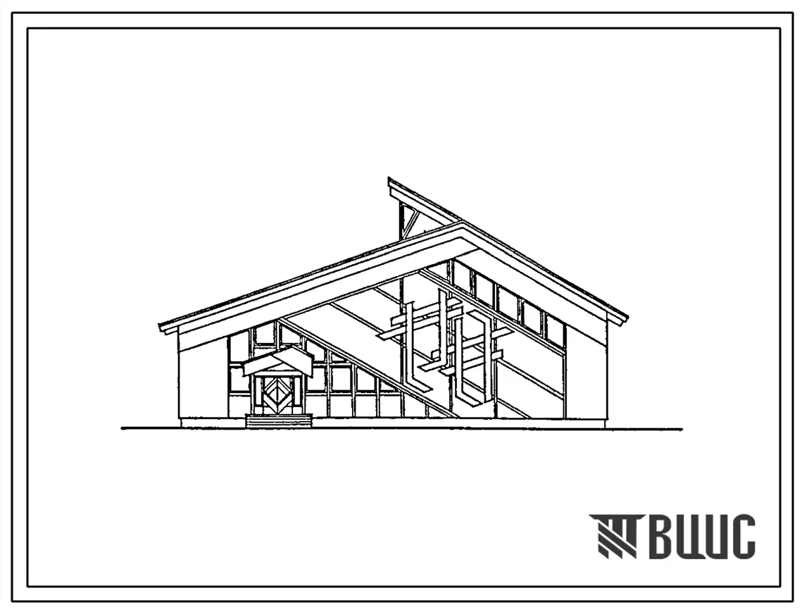 Типовой проект 292-8-16.87 Спортивно-оздоровительный корпус в деревоклееных конструкциях с залом 30х18м с вариантом применения экструзионных панелей комплектной поставки. Здание одноэтажное. Стены из панелей с деревянным каркасом.