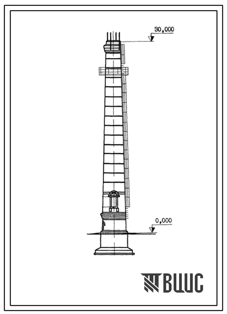 Типовой проект 907-2-193 Труба дымовая кирпичная Н=30 м Д0=1,2 м с надземным примыкание газоходов для котельных установок. Для строительства в 1-4 климатических районах кроме подрайонов 1А и 1Б