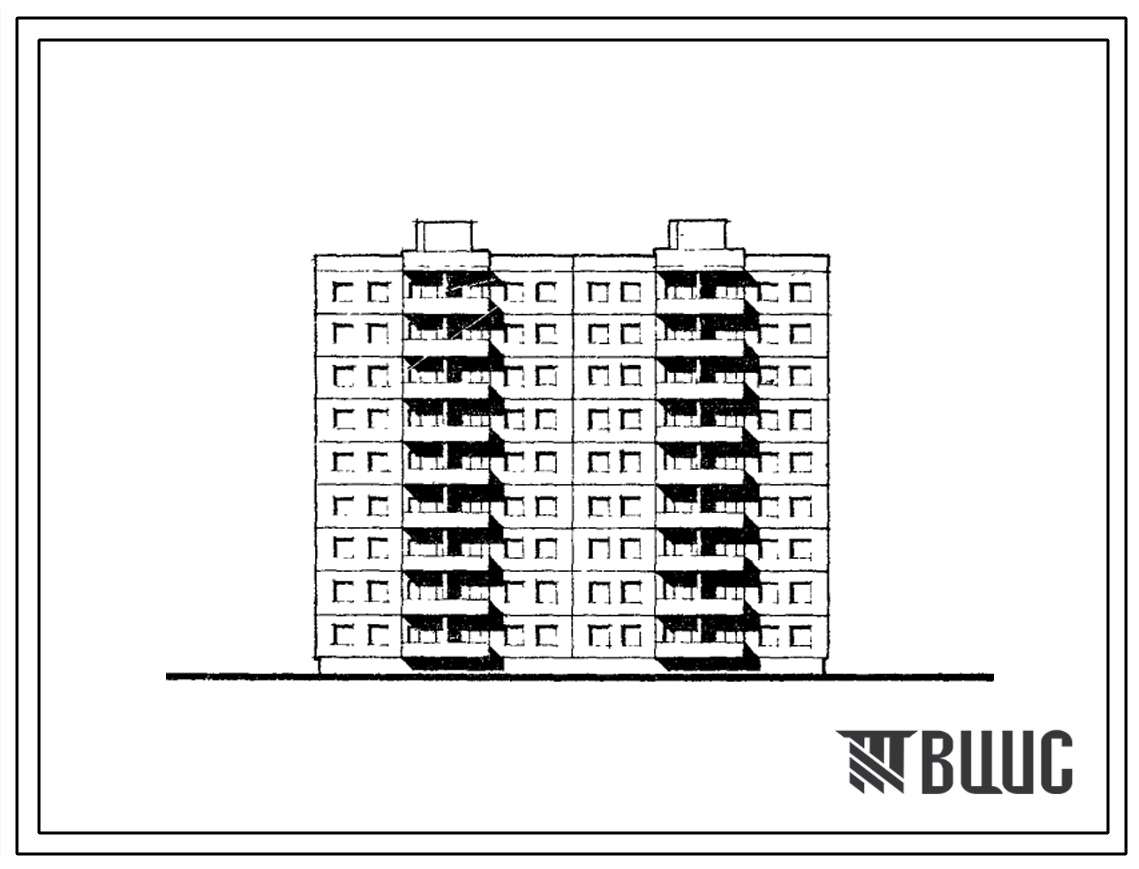 Типовой проект 106-013с Девятиэтажная каркасно-панельная блок-секция рядовая на 36 квартир типа 4Б. Для строительства в 3 климатическом районе сейсмичностью 8 баллов