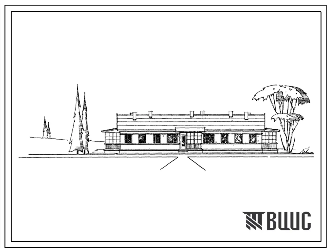 Типовой проект 1-50К-10 Одноэтажный трехквартирный жилой дом с 2,3 - комнатными квартирами с упрощенным благоустройством, стены каркасно-фибролитовые.